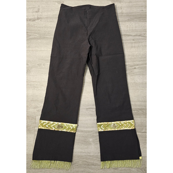 Vintage Cache Woman's Black Pants Fringed Hem Sequins Boho Size M Zip Front - Picture 1 of 6